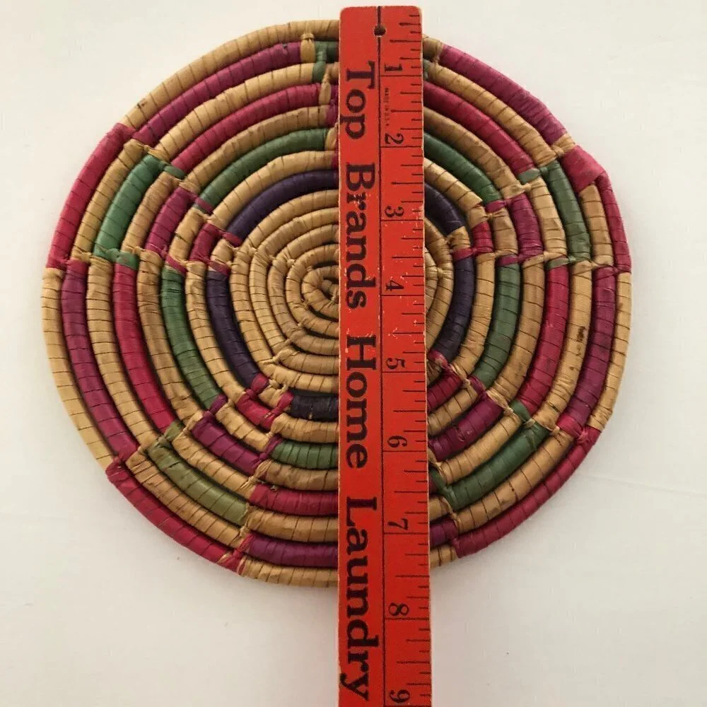 Vintage Hand Woven Basket Coiled Trivet  7.5